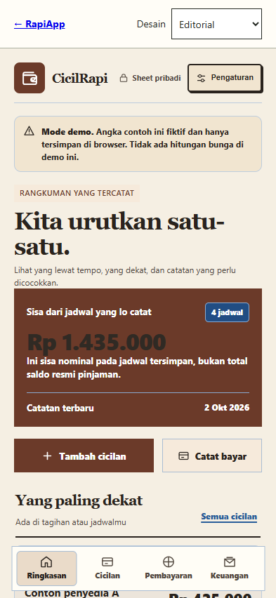 Contoh aplikasi dengan desain Editorial