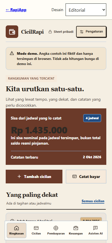 Contoh aplikasi dengan desain Editorial