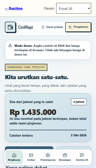 Preview Frost UI untuk CicilRapi