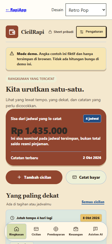 Contoh aplikasi dengan desain Retro Pop