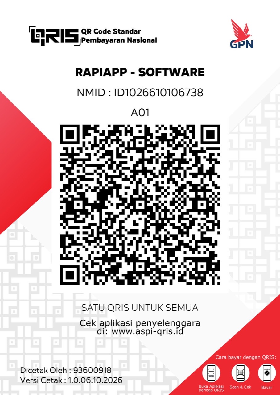 QRIS dukungan pengembangan, merchant RAPIAPP - SOFTWARE